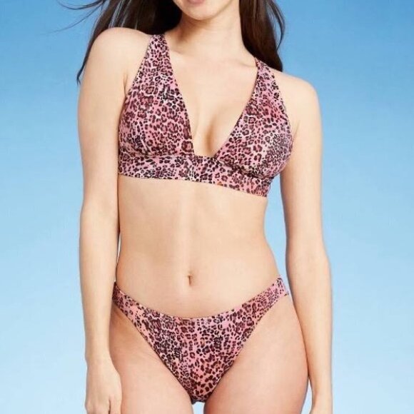 Shade & Shore Target Pink Leopard Animal Print Bikini Set - Picture 1 of 7